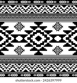 Navajo southwest geometric seamless pattern fabric black and white design for textile printing