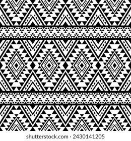 Navajo southwest geometric seamless pattern fabric black and white design for textile printing