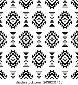 Navajo southwest geometric seamless pattern fabric black and white design for textile printing
