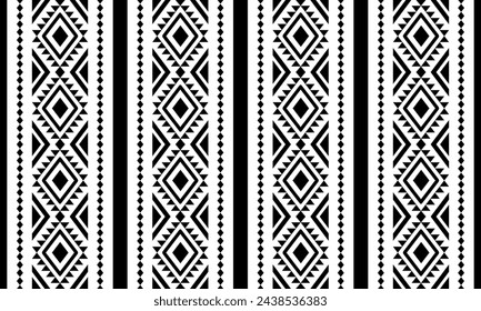 Navajo southwest geometric seamless pattern fabric black and white design for textile printing