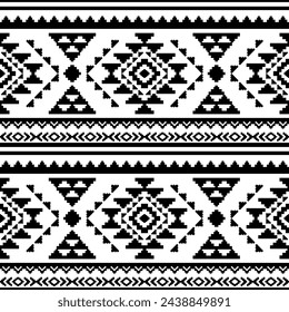 Navajo southwest geometric seamless pattern fabric black and white design for textile printing