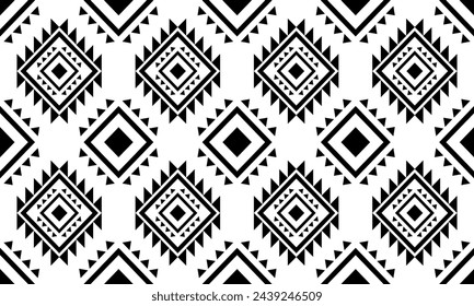 Navajo southwest geometric seamless pattern fabric black and white design for textile printing