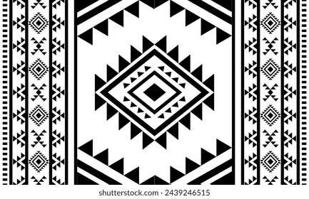 Navajo southwest geometric seamless pattern fabric black and white design for textile printing