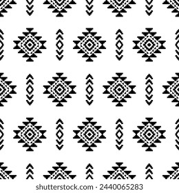 Navajo southwest geometric seamless pattern fabric black and white design for textile printing