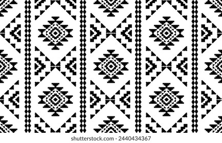Navajo southwest geometric seamless pattern fabric black and white design for textile printing