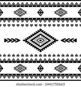 Navajo southwest geometric seamless pattern fabric black and white design for textile printing