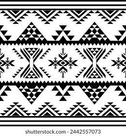 Navajo southwest geometric seamless pattern fabric black and white design for textile printing