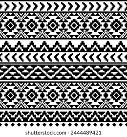 Navajo southwest geometric seamless pattern fabric black and white design for textile printing