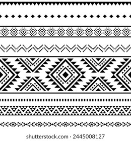 Navajo southwest geometric seamless pattern fabric black and white design for textile printing