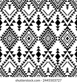 Navajo southwest geometric seamless pattern fabric black and white design for textile printing