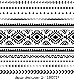 Navajo southwest geometric seamless pattern fabric black and white design for textile printing