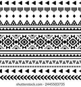 Navajo southwest geometric seamless pattern fabric black and white design for textile printing