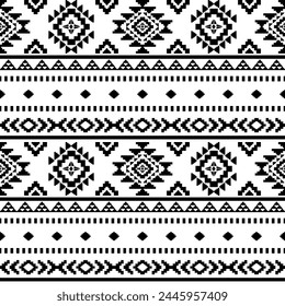 Navajo southwest geometric seamless pattern fabric black and white design for textile printing