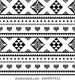 Navajo southwest geometric seamless pattern fabric black and white design for textile printing