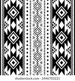Navajo southwest geometric seamless pattern fabric black and white design for textile printing