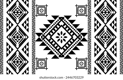Navajo southwest geometric seamless pattern fabric black and white design for textile printing