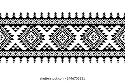 Navajo southwest geometric seamless pattern fabric black and white design for textile printing