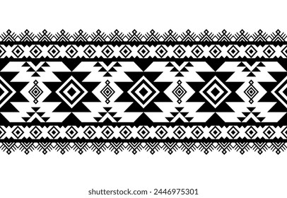 Navajo southwest geometric seamless pattern fabric black and white design for textile printing