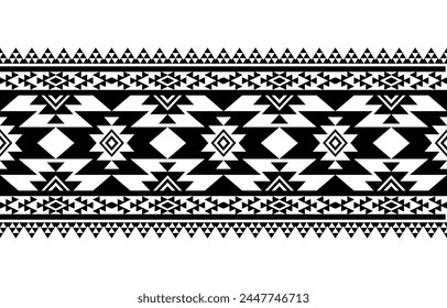 Navajo southwest geometric seamless pattern fabric black and white design for textile printing