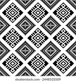 Navajo southwest geometric seamless pattern fabric black and white design for textile printing