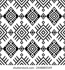 Navajo southwest geometric seamless pattern fabric black and white design for textile printing