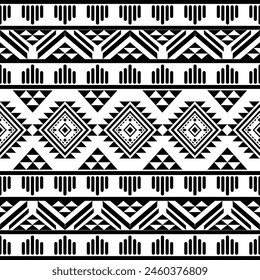 Navajo southwest geometric seamless pattern fabric black and white design for textile printing