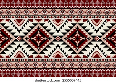 Navajo southwest geometric seamless pattern, Native American tribal fabric,  Aztec geometric art, design for wallpaper, clothing, cushions, tile, carpet, vector illustration design.