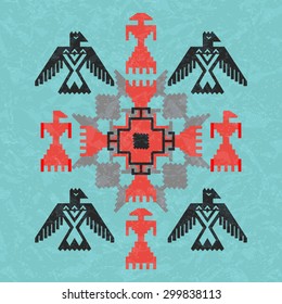 Navajo style ethnic ornament with birds and abstract geometric motif. Aztec tribal pattern, vector illustration svg
