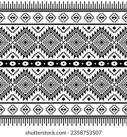 Navajo tribal abstract geometric background. American indigenous seamless pattern. Ethnic textile design for fabric template and shirt. Black and white color.