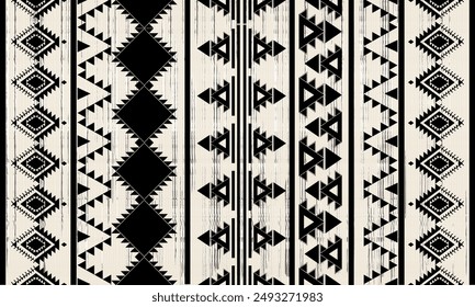 Patrón sin costuras negro tribal navajo. Adorno nativo americano. Estilo étnico de decoración suroccidental. Adorno geométrico boho. Vector sin patrón. Manta mexicana, alfombra. Ilustración de alfombra tejida