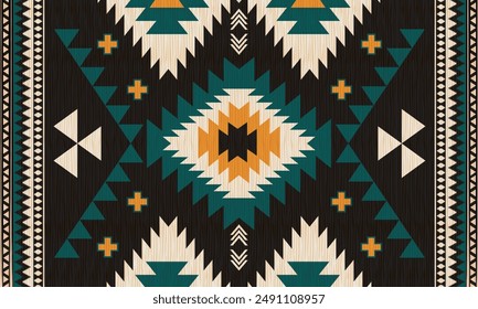 Patrón sin costuras de Vector negro tribal navajo. Adorno nativo americano. Estilo étnico de decoración suroccidental. Adorno geométrico boho. patrón sin costuras. manta, alfombra. Ilustración de alfombra tejida