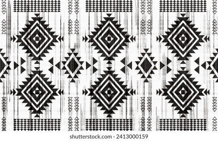 Patrón de acero inoxidable del vector blanco negro de la tribu navajo. Ornamento nativo americano. Decoración de estilo étnico suroeste. Ornamento geométrico Boho. manta, alfombra. Alfombra tejida	
