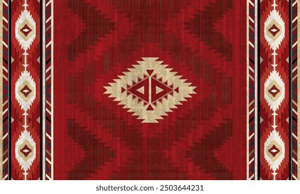 Navajo tribal Blue seamless pattern. Native American ornament. Ethnic South Western decor style. Boho geometric ornament. Vector seamless pattern. Mexican blanket, rug. Woven carpet illustration