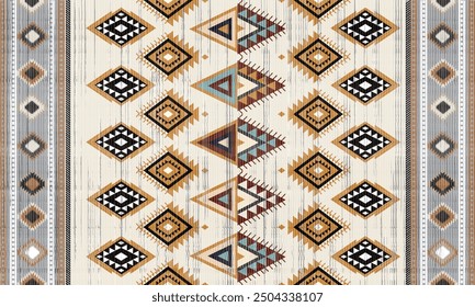 Navajo tribal Blue seamless pattern. Native American ornament. Ethnic South Western decor style. Boho geometric ornament. Vector seamless pattern. Mexican blanket, rug. Woven carpet illustration