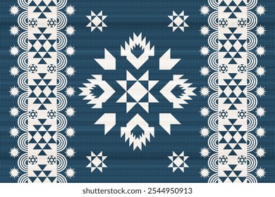 Navajo tribal azul padrão sem emenda. Ornamento nativo americano. Estilo de decoração étnica do sudoeste. Ornamento geométrico boho. Padrão sem emenda do vetor. Cobertor mexicano, tapete. Ilustração de tapete tecido