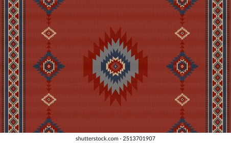 Navajo tribal ethnic Aztec seamless pattern. South Western motif Mexican. Vector Navajo textile. Boho rug Woven carpet decor style. Design for Batik, fabric, clothing. Geometric ornament Indian.