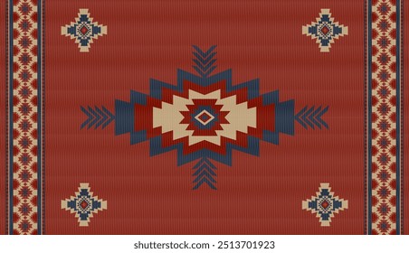 Navajo tribal ethnic Aztec seamless pattern. South Western motif Mexican. Vector Navajo textile. Boho rug Woven carpet decor style. Design for Batik, fabric, clothing. Geometric ornament Indian.