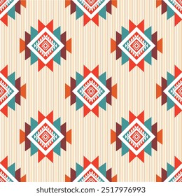 Patrón transparente de la tribu Navajo de origen azteca. Motivo suroeste mexicano. Vector textil navajo. Alfombra Boho Estilo de decoración de alfombra tejida. Diseño para Batik, tela, ropa. Ornamento geométrico indio.