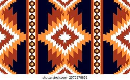 Navajo tribal ethnic Aztec seamless pattern. South Western motif Mexican. Vector Navajo textile. Boho rug Woven carpet decor style. Design for Batik, fabric, clothing. Geometric ornament Indian.
