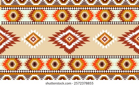 Navajo tribal ethnic Aztec seamless pattern. South Western motif Mexican. Vector Navajo textile. Boho rug Woven carpet decor style. Design for Batik, fabric, clothing. Geometric ornament Indian.
