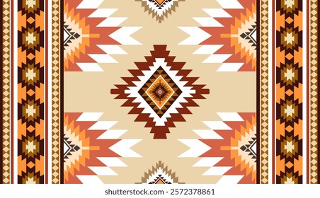 Navajo tribal ethnic Aztec seamless pattern. South Western motif Mexican. Vector Navajo textile. Boho rug Woven carpet decor style. Design for Batik, fabric, clothing. Geometric ornament Indian.
