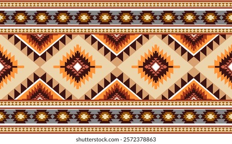 Navajo tribal ethnic Aztec seamless pattern. South Western motif Mexican. Vector Navajo textile. Boho rug Woven carpet decor style. Design for Batik, fabric, clothing. Geometric ornament Indian.
