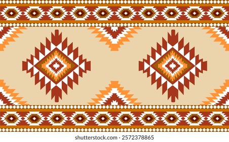 Navajo tribal ethnic Aztec seamless pattern. South Western motif Mexican. Vector Navajo textile. Boho rug Woven carpet decor style. Design for Batik, fabric, clothing. Geometric ornament Indian.
