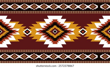 Navajo tribal ethnic Aztec seamless pattern. South Western motif Mexican. Vector Navajo textile. Boho rug Woven carpet decor style. Design for Batik, fabric, clothing. Geometric ornament Indian.
