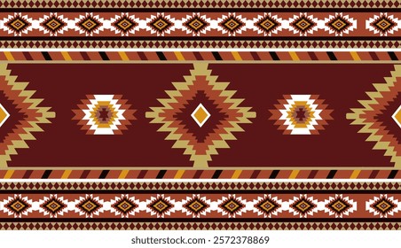 Navajo tribal ethnic Aztec seamless pattern. South Western motif Mexican. Vector Navajo textile. Boho rug Woven carpet decor style. Design for Batik, fabric, clothing. Geometric ornament Indian.
