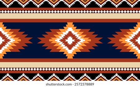 Navajo tribal ethnic Aztec seamless pattern. South Western motif Mexican. Vector Navajo textile. Boho rug Woven carpet decor style. Design for Batik, fabric, clothing. Geometric ornament Indian.
