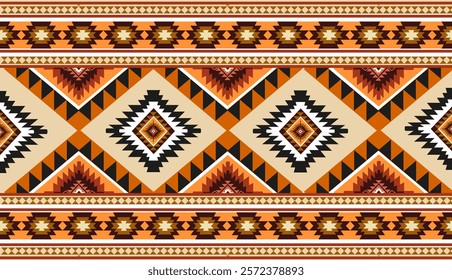 Navajo tribal ethnic Aztec seamless pattern. South Western motif Mexican. Vector Navajo textile. Boho rug Woven carpet decor style. Design for Batik, fabric, clothing. Geometric ornament Indian.
