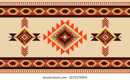 Navajo tribal ethnic Aztec seamless pattern. South Western motif Mexican. Vector Navajo textile. Boho rug Woven carpet decor style. Design for Batik, fabric, clothing. Geometric ornament Indian.
