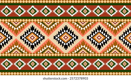 Navajo tribal ethnic Aztec seamless pattern. South Western motif Mexican. Vector Navajo textile. Boho rug Woven carpet decor style. Design for Batik, fabric, clothing. Geometric ornament Indian.
