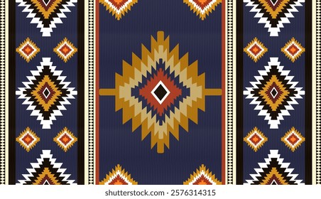 Navajo tribal ethnic Aztec seamless pattern. South Western motif Mexican. Vector Navajo textile. Boho rug Woven carpet decor style. Design for Batik, fabric, clothing. Geometric ornament Indian.
